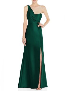 NWOT- Alfred Sung One-Shoulder Satin Twill Trumpet Gown, size 4